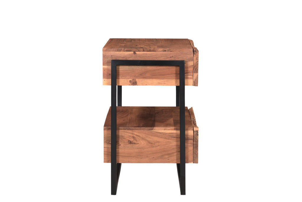 Brown Two Drawer Wood and Metal Nightstand By Homeroots | Nightstands | Modishstore - 4