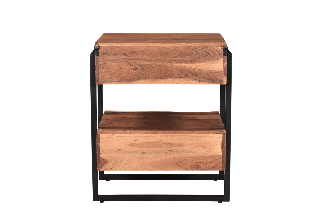 Brown Two Drawer Wood and Metal Nightstand By Homeroots | Nightstands | Modishstore - 6