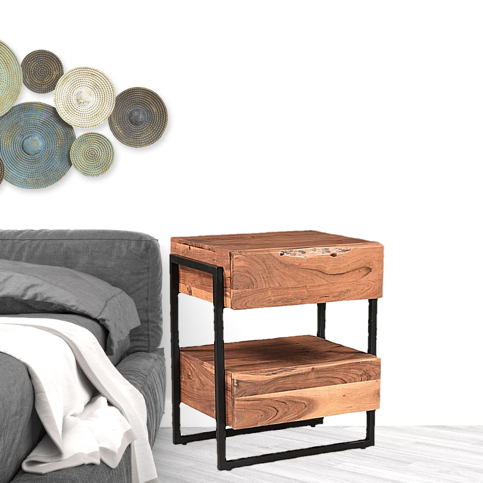 Brown Two Drawer Wood and Metal Nightstand By Homeroots | Nightstands | Modishstore - 5