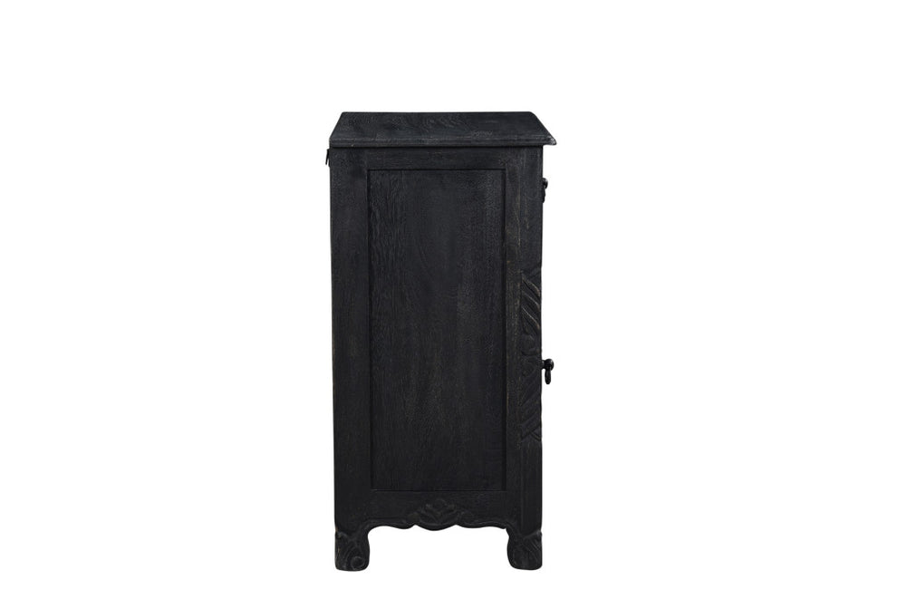 Distressed Black One Drawer Carved Floral Solid Wood Nightstand By Homeroots | Nightstands | Modishstore - 6