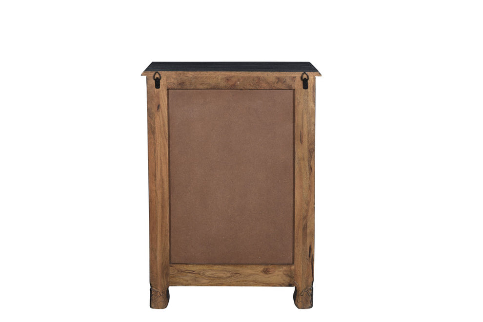 Distressed Black One Drawer Carved Floral Solid Wood Nightstand By Homeroots | Nightstands | Modishstore - 5