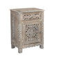 Distressed Gray One Drawer Carved Floral Solid Wood Nightstand By Homeroots | Nightstands | Modishstore - 3