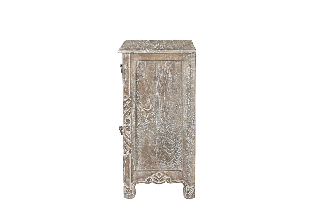 Distressed Gray One Drawer Carved Floral Solid Wood Nightstand By Homeroots | Nightstands | Modishstore - 6