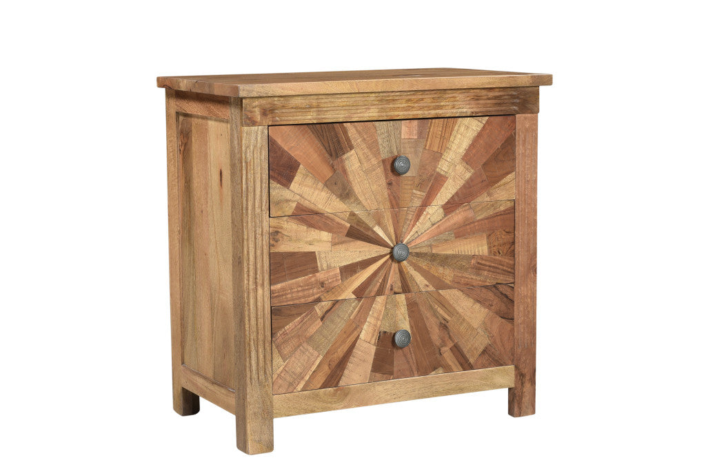 Brown Three Drawer Starburst Pattern Solid Wood Nightstand By Homeroots | Nightstands | Modishstore - 1