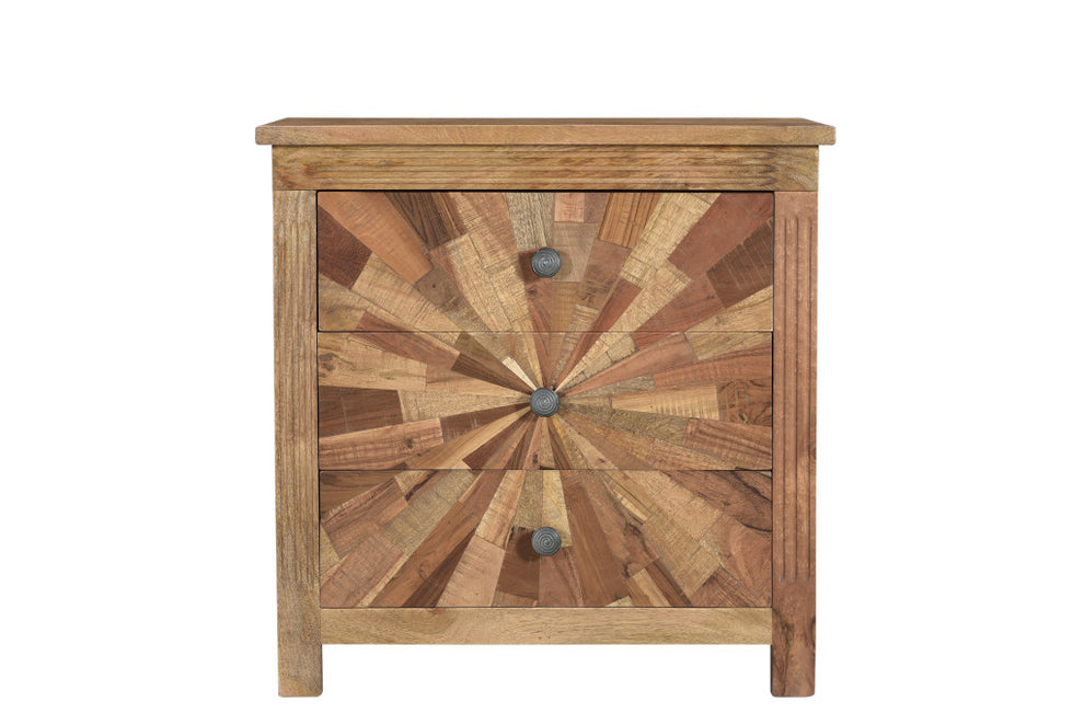 Brown Three Drawer Starburst Pattern Solid Wood Nightstand By Homeroots | Nightstands | Modishstore - 7