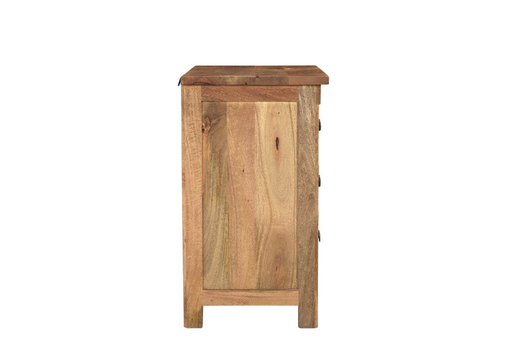 Brown Three Drawer Starburst Pattern Solid Wood Nightstand By Homeroots | Nightstands | Modishstore - 3