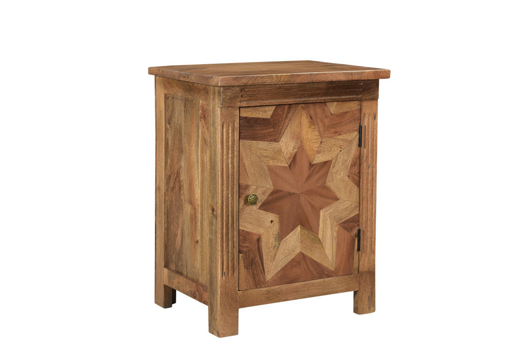 Brown Starburst Geometric Solid Wood Nightstand By Homeroots | Nightstands | Modishstore - 1