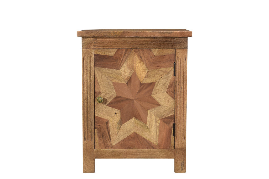 Brown Starburst Geometric Solid Wood Nightstand By Homeroots | Nightstands | Modishstore - 7