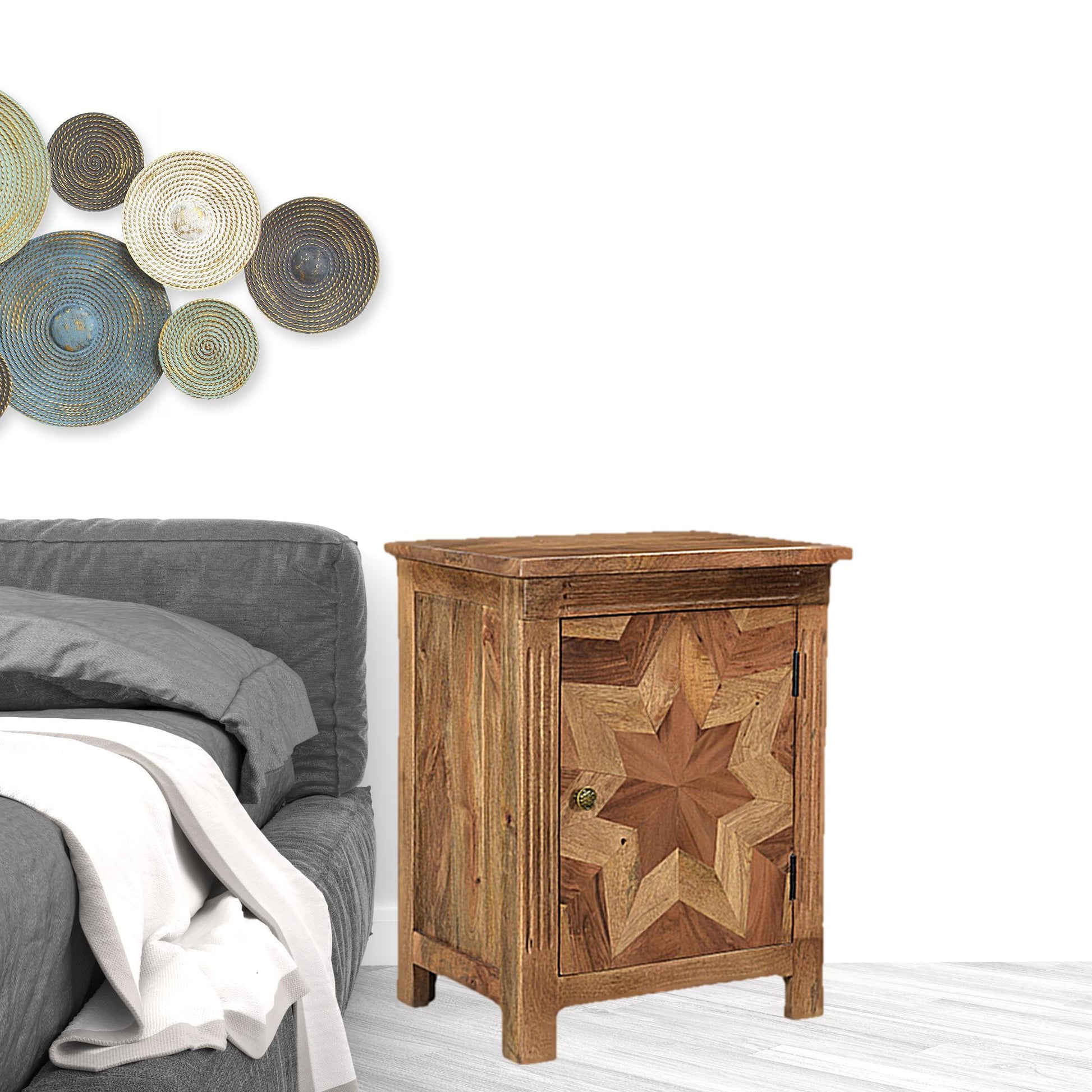 Brown Starburst Geometric Solid Wood Nightstand By Homeroots | Nightstands | Modishstore - 5