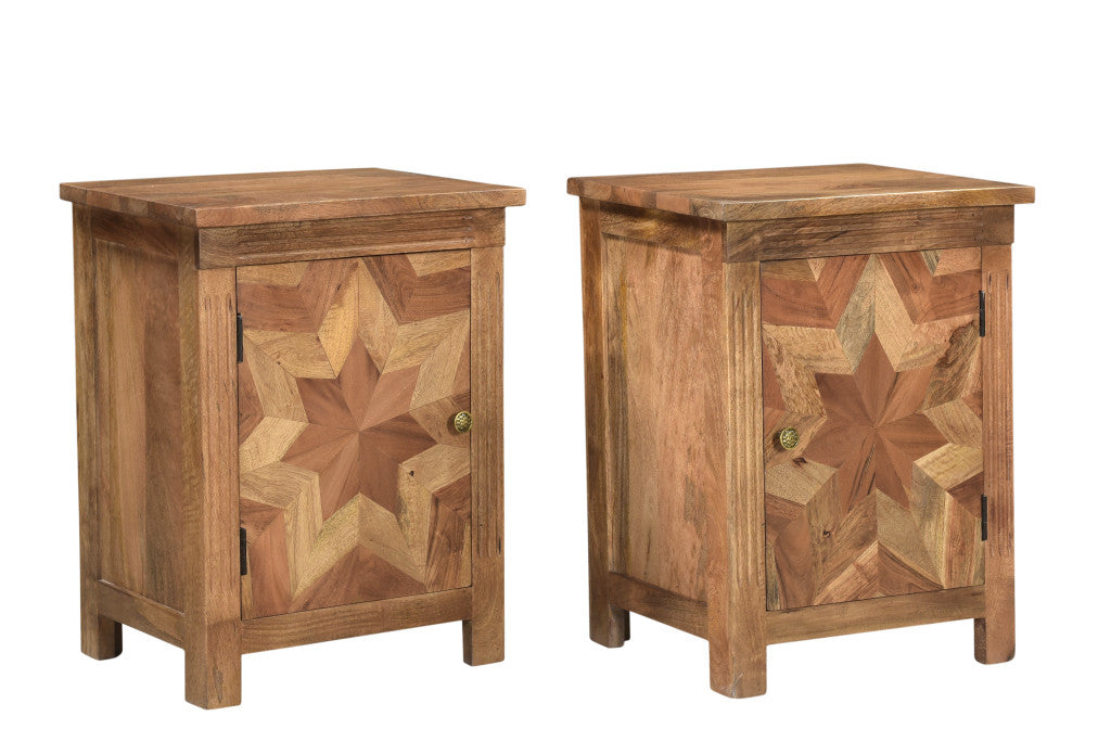 Brown Starburst Geometric Solid Wood Nightstand By Homeroots | Nightstands | Modishstore - 6