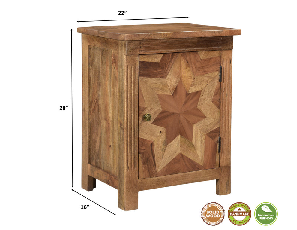 Brown Starburst Geometric Solid Wood Nightstand By Homeroots | Nightstands | Modishstore - 8