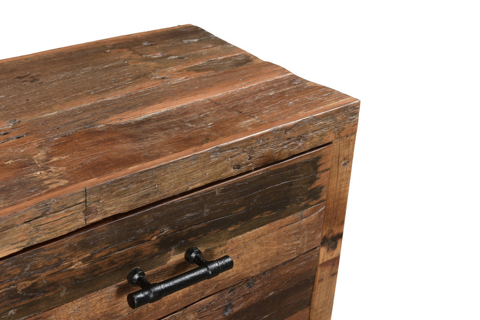 Distressed Dark Brown Three Drawer Wood and Metal Nightstand By Homeroots | Nightstands | Modishstore - 6