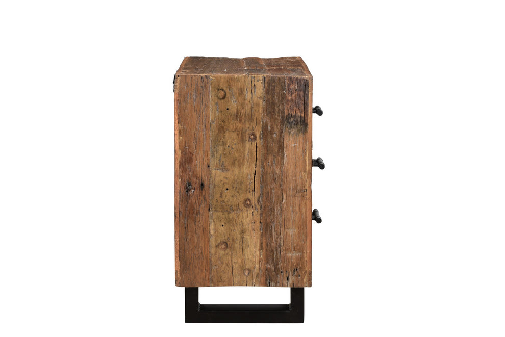 Distressed Dark Brown Three Drawer Wood and Metal Nightstand By Homeroots | Nightstands | Modishstore - 3
