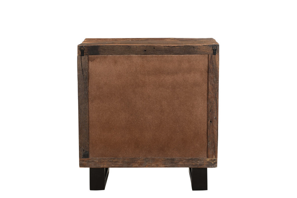 Distressed Dark Brown Three Drawer Wood and Metal Nightstand By Homeroots | Nightstands | Modishstore - 4