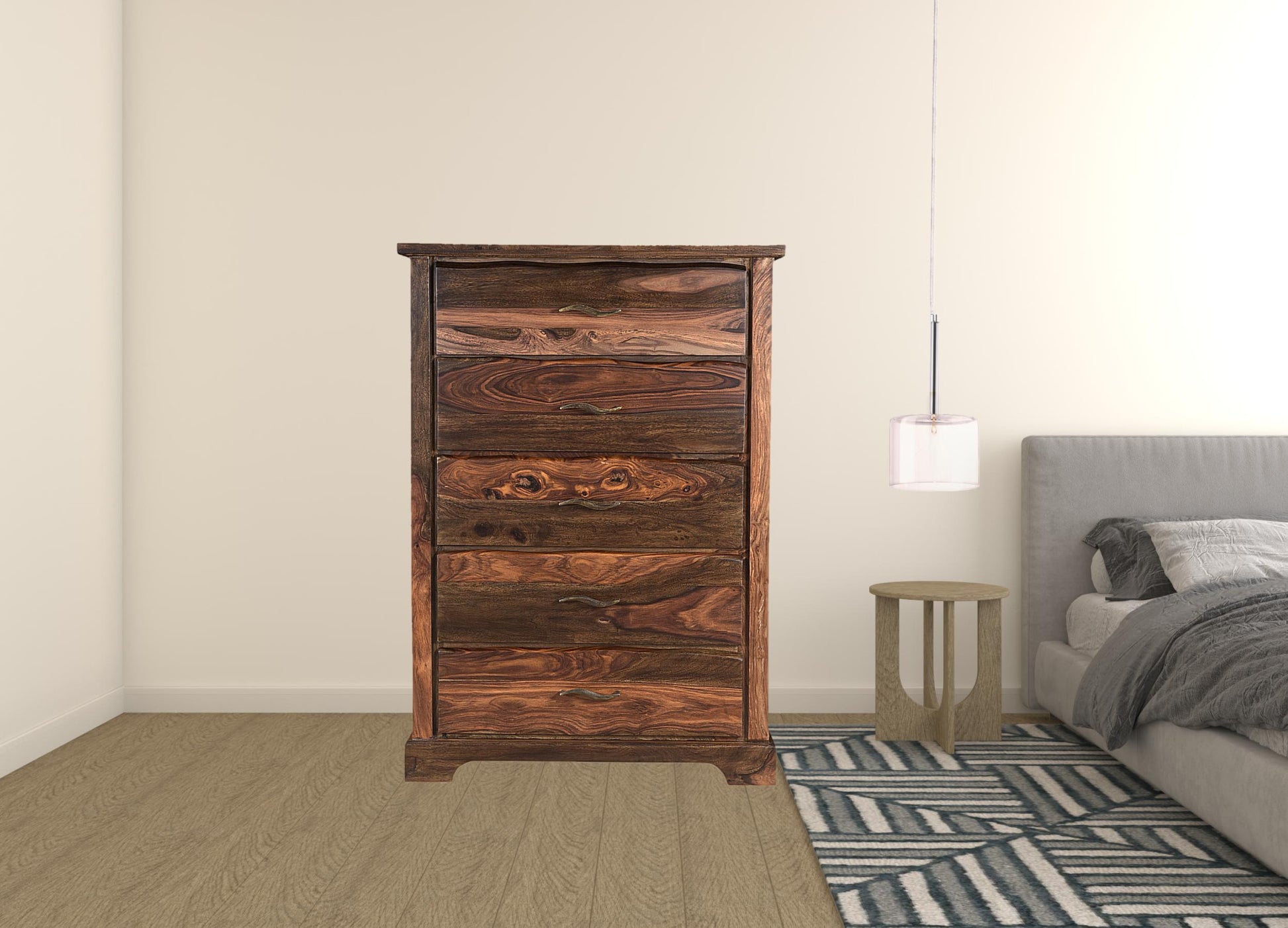 Dark Brown Solid Wood Five Drawer Chest By Homeroots | Dressers | Modishstore - 1