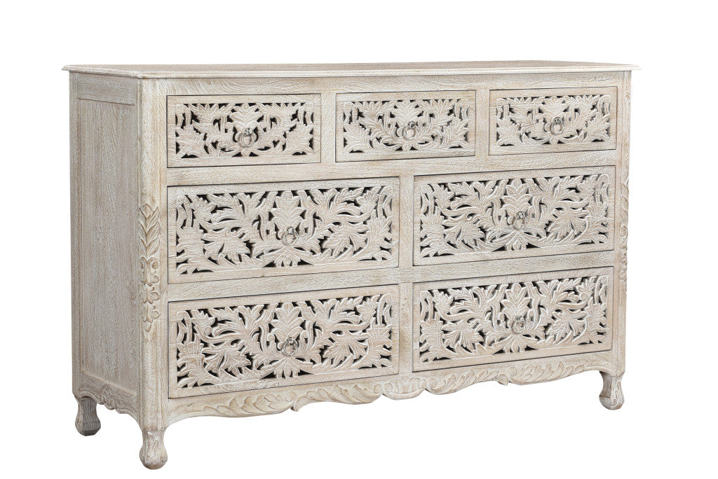 White Solid Wood Seven Drawer Dresser By Homeroots | Dressers | Modishstore - 1