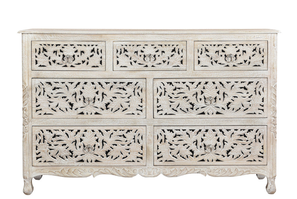 White Solid Wood Seven Drawer Dresser By Homeroots | Dressers | Modishstore - 5