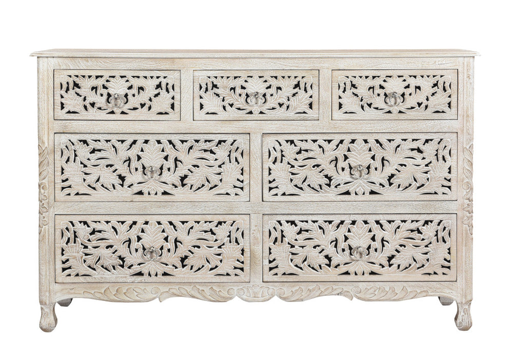 White Solid Wood Seven Drawer Dresser By Homeroots | Dressers | Modishstore - 5