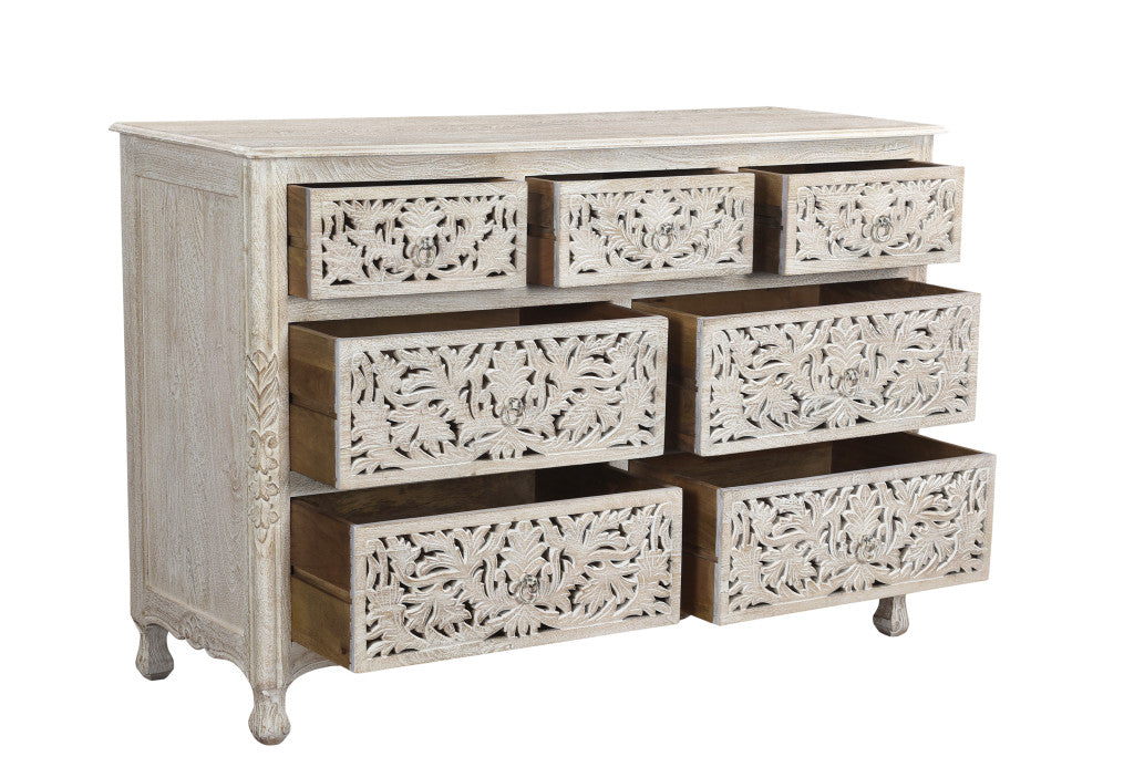 White Solid Wood Seven Drawer Dresser By Homeroots | Dressers | Modishstore - 7