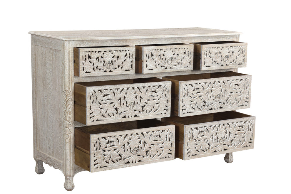 White Solid Wood Seven Drawer Dresser By Homeroots | Dressers | Modishstore - 7