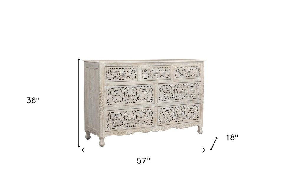 White Solid Wood Seven Drawer Dresser By Homeroots | Dressers | Modishstore - 8