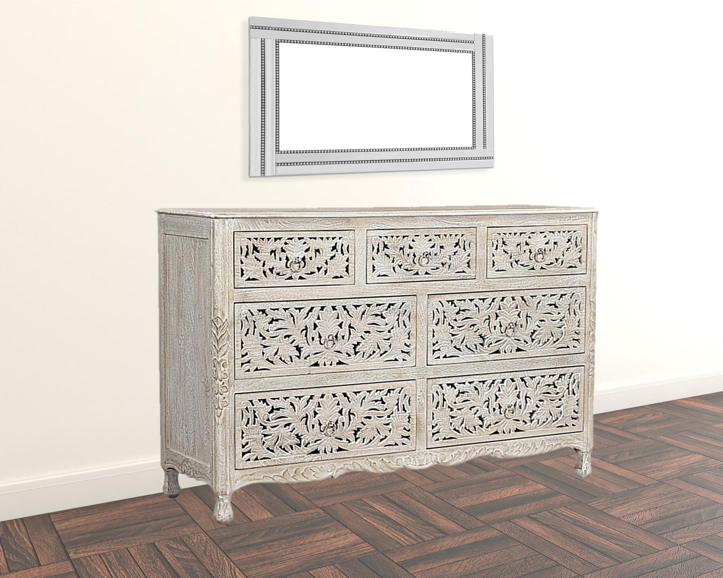 White Solid Wood Seven Drawer Dresser By Homeroots | Dressers | Modishstore - 4