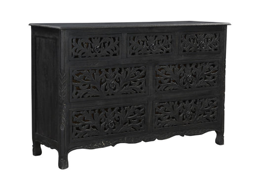 Black Solid Wood Seven Drawer Dresser By Homeroots | Dressers | Modishstore - 1