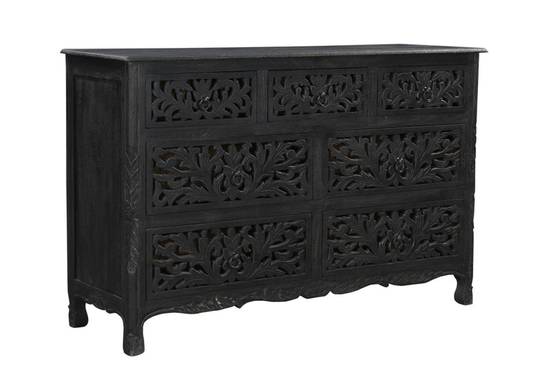 Black Solid Wood Seven Drawer Dresser