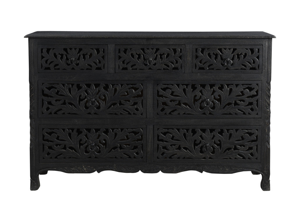 Black Solid Wood Seven Drawer Dresser By Homeroots | Dressers | Modishstore - 7