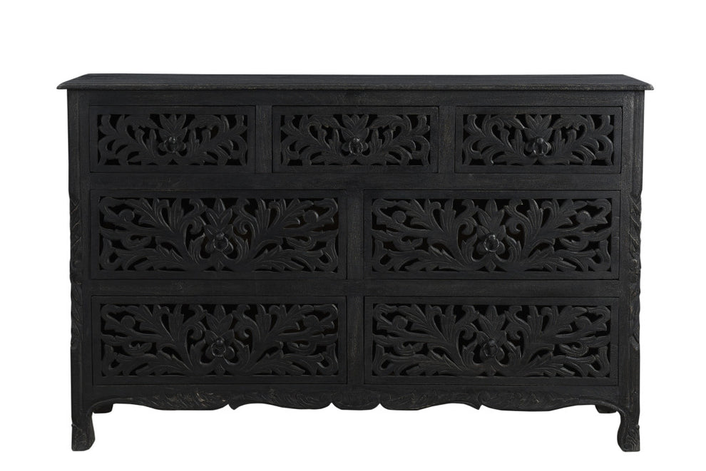 Black Solid Wood Seven Drawer Dresser By Homeroots | Dressers | Modishstore - 7