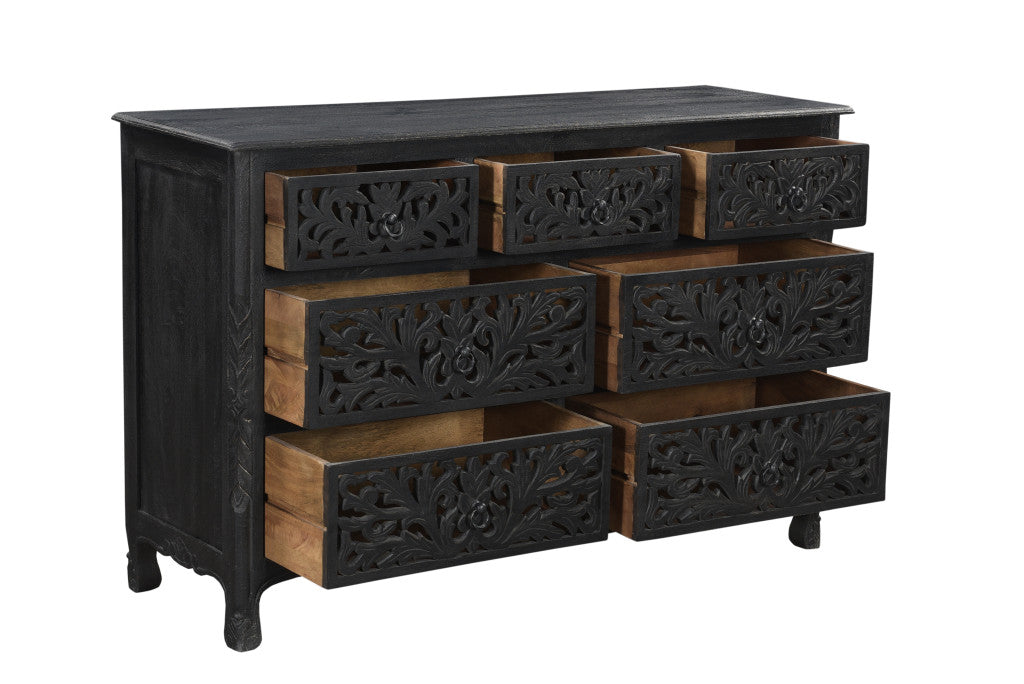 Black Solid Wood Seven Drawer Dresser - Thumbnail 2