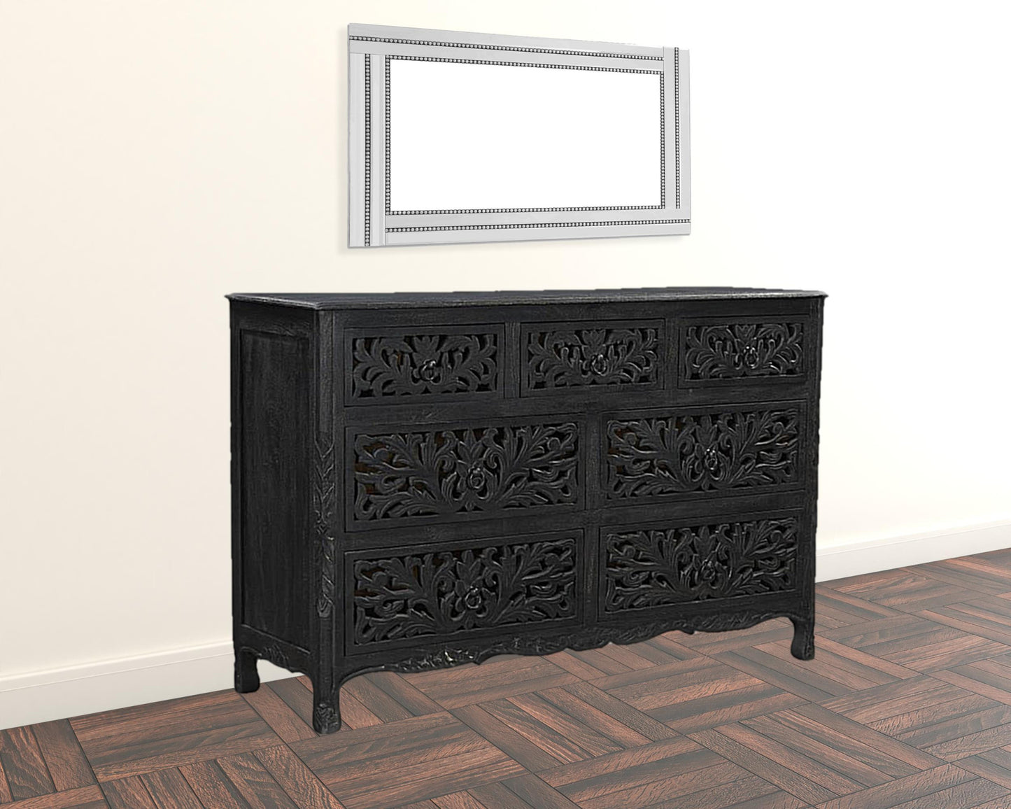 Black Solid Wood Seven Drawer Dresser By Homeroots | Dressers | Modishstore - 5