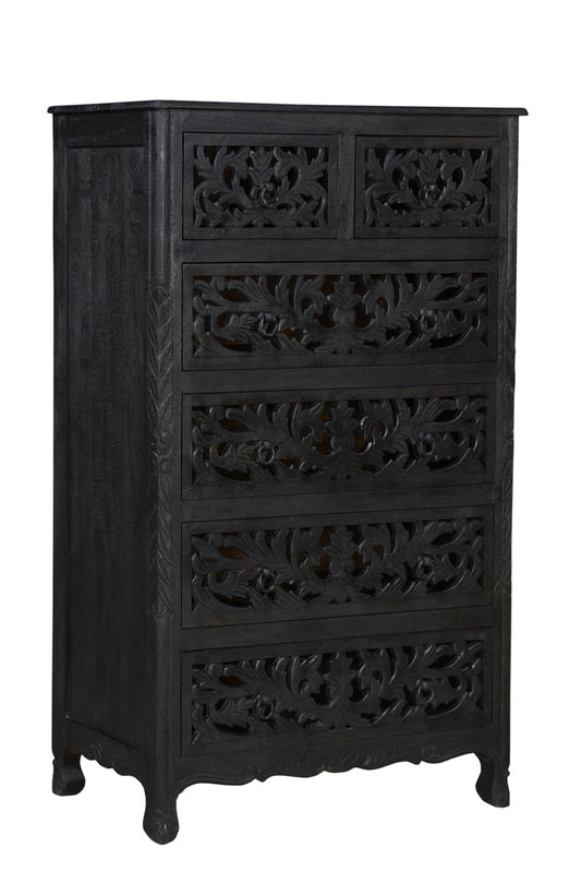 Black Solid Wood Six Drawer Chest By Homeroots | Dressers | Modishstore - 1