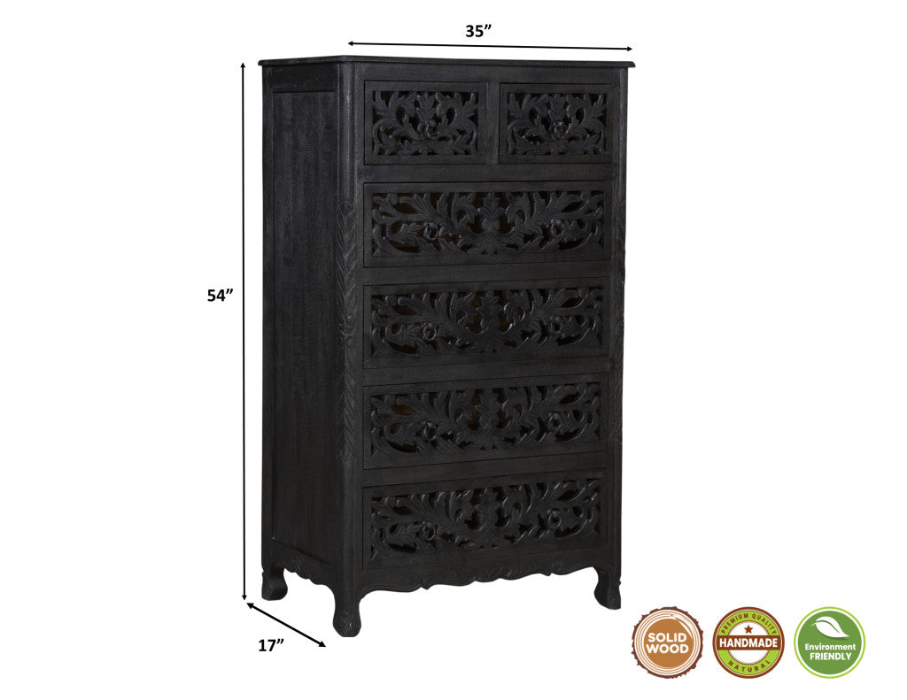 Black Solid Wood Six Drawer Chest - Thumbnail 5