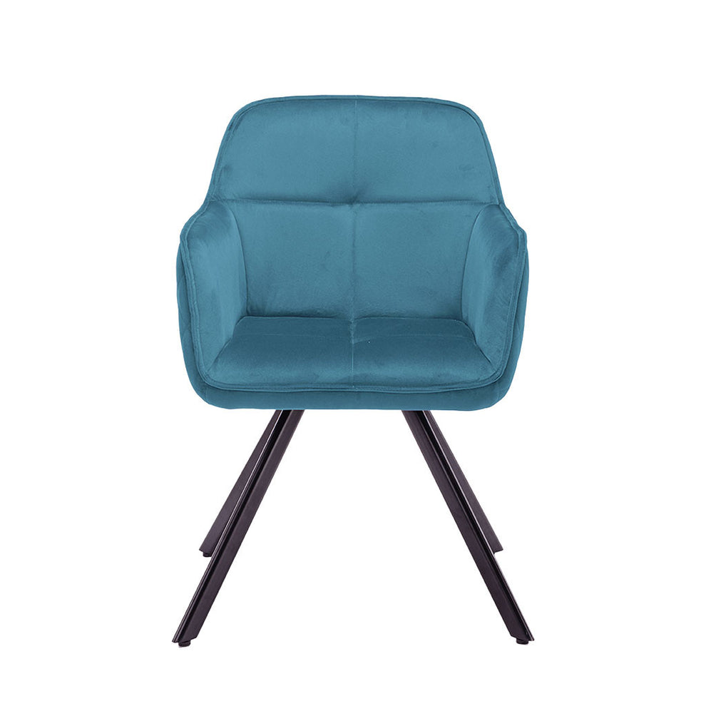 Tufted Blue And Black Velvet and Metal Dining Arm Chair By Homeroots | Dining Chairs | Modishstore - 5