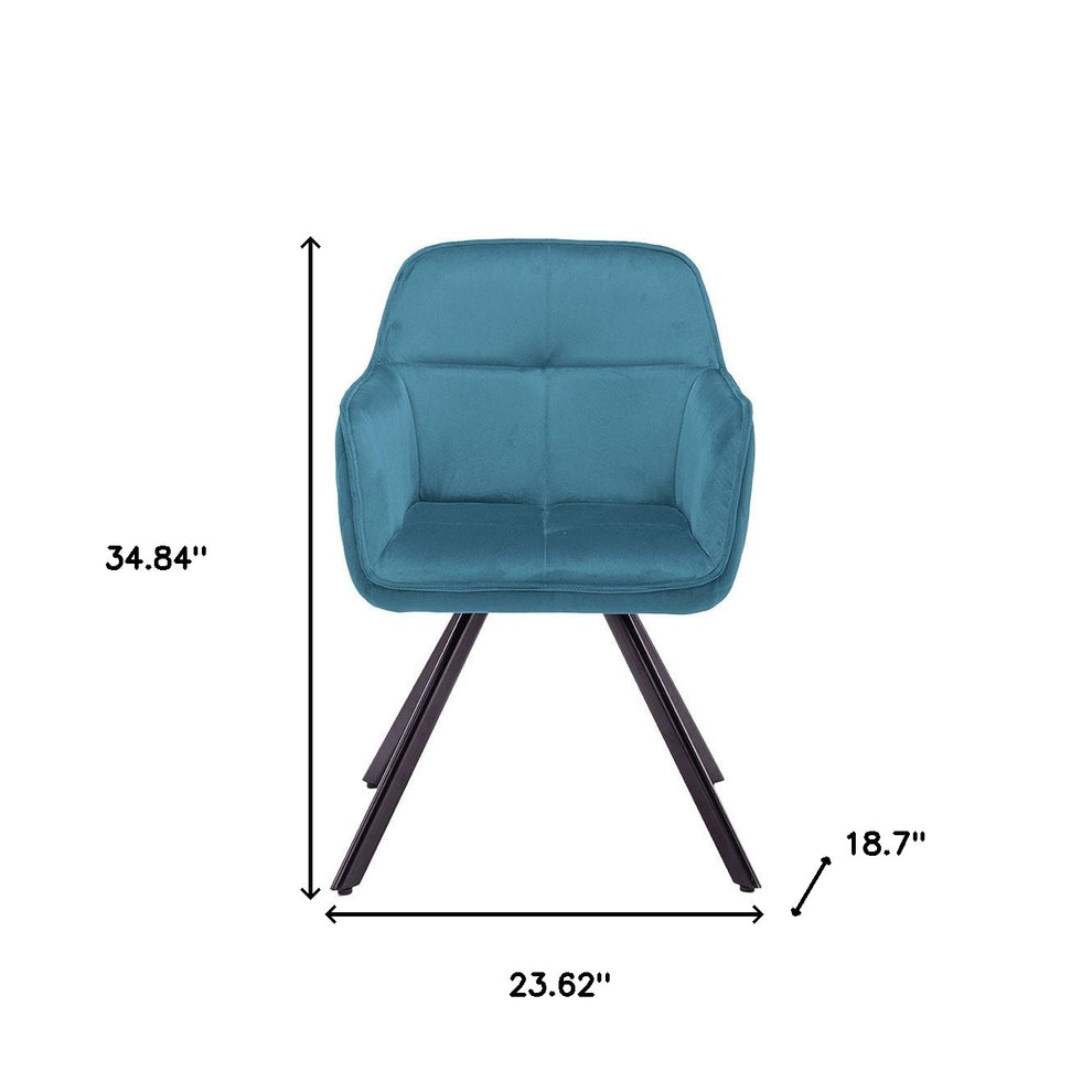 Tufted Blue And Black Velvet and Metal Dining Arm Chair By Homeroots | Dining Chairs | Modishstore - 3