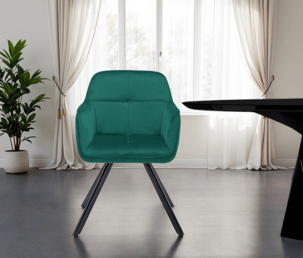 Tufted Green And Black Velvet and Metal Dining Arm Chair By Homeroots | Dining Chairs | Modishstore - 7