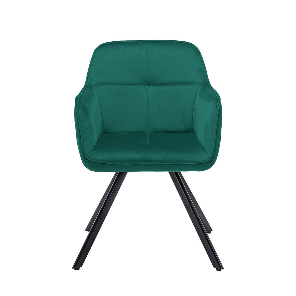 Tufted Green And Black Velvet and Metal Dining Arm Chair By Homeroots | Dining Chairs | Modishstore - 2