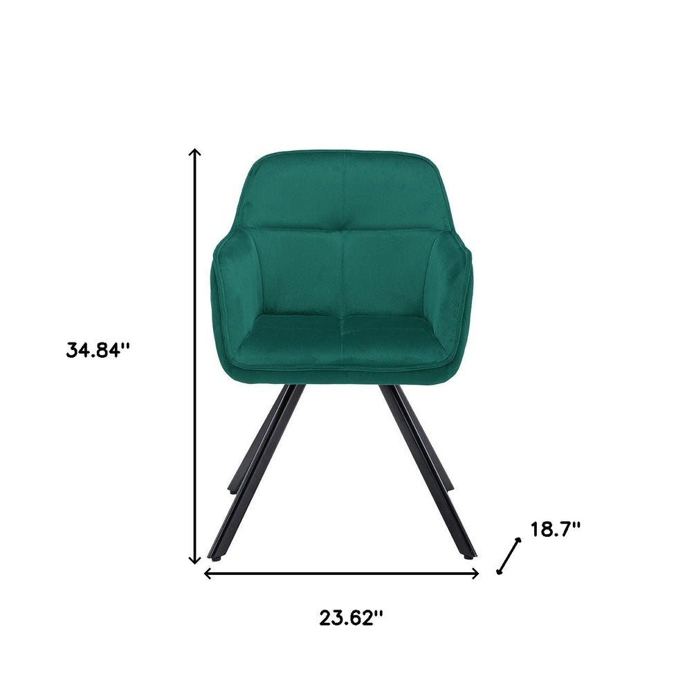 Tufted Green And Black Velvet and Metal Dining Arm Chair By Homeroots | Dining Chairs | Modishstore - 6