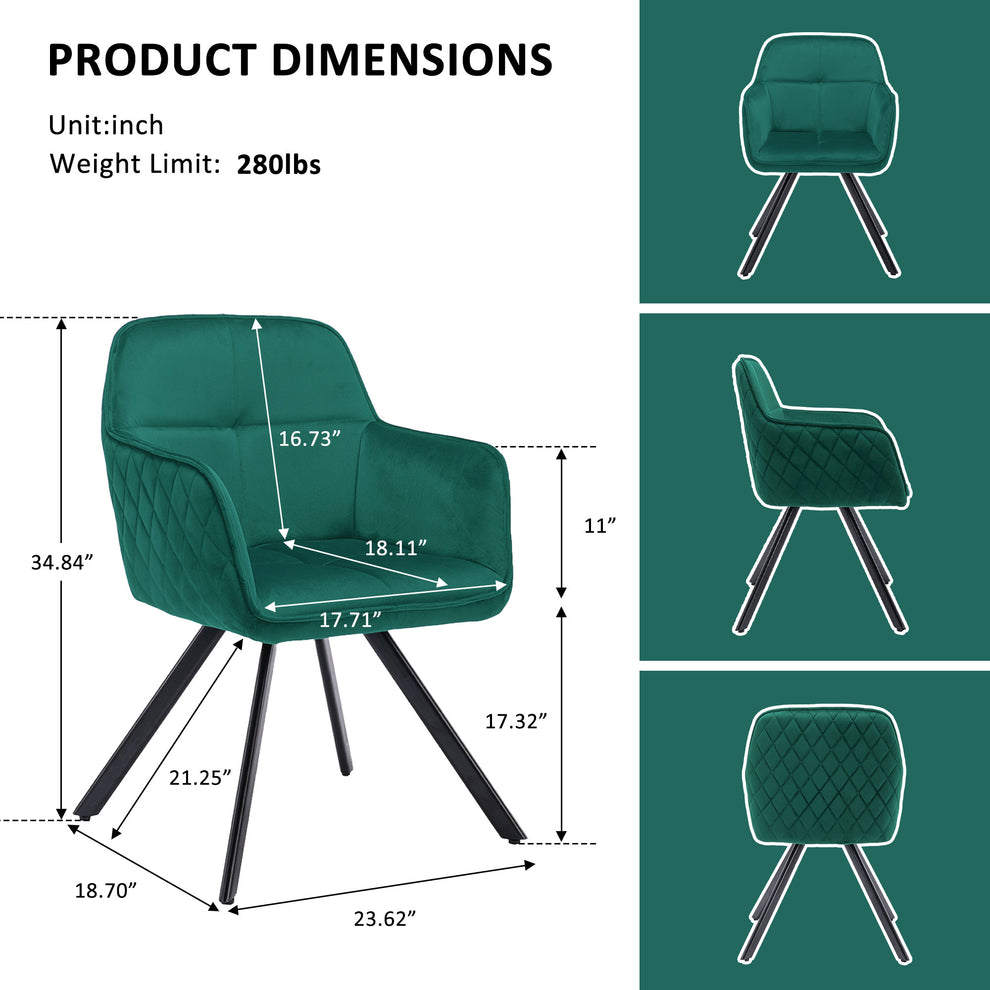 Tufted Green And Black Velvet and Metal Dining Arm Chair By Homeroots | Dining Chairs | Modishstore - 8