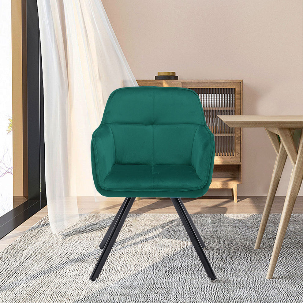 Tufted Green And Black Velvet and Metal Dining Arm Chair By Homeroots | Dining Chairs | Modishstore - 3