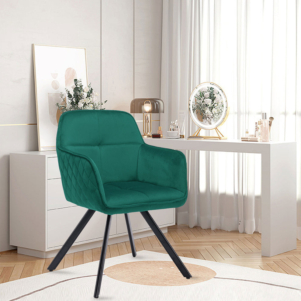Tufted Green And Black Velvet and Metal Dining Arm Chair By Homeroots | Dining Chairs | Modishstore - 4