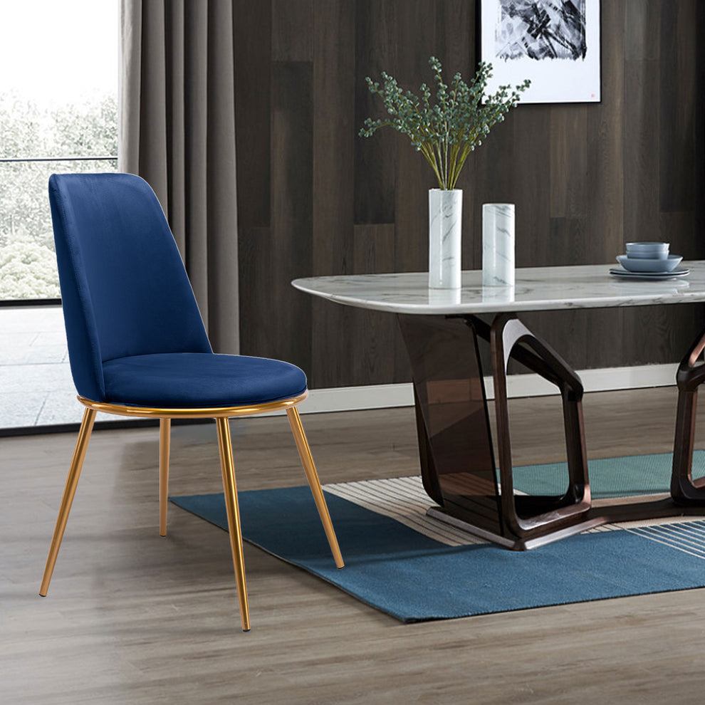 Blue And Gold Upholstered Velvet Dining Side Chair By Homeroots | Dining Chairs | Modishstore - 3