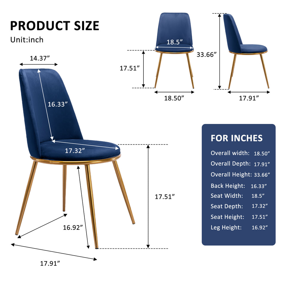 Blue And Gold Upholstered Velvet Dining Side Chair By Homeroots | Dining Chairs | Modishstore - 6