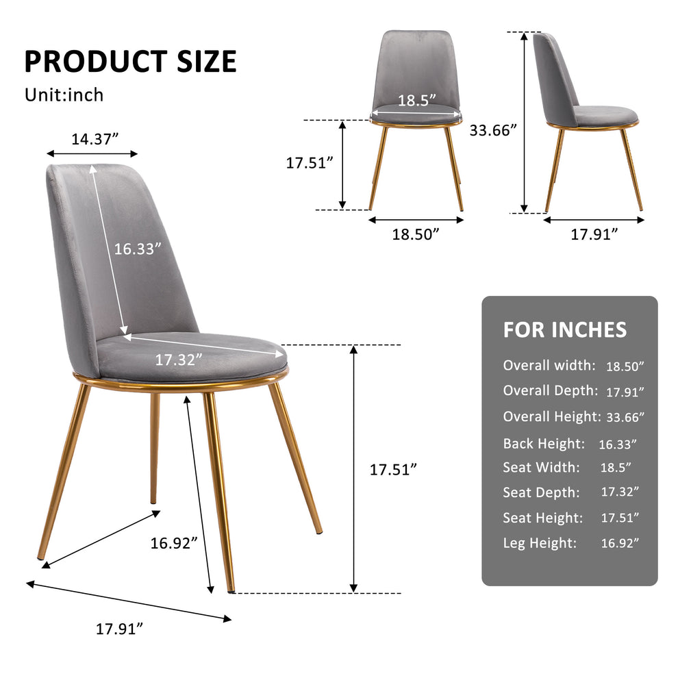 Gray And Gold Upholstered Velvet Dining Side Chair By Homeroots | Dining Chairs | Modishstore - 5