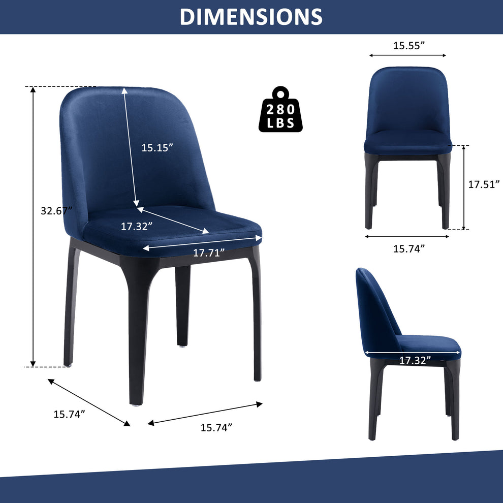 Blue And Black Upholstered Velvet Dining Side Chair By Homeroots | Dining Chairs | Modishstore - 6