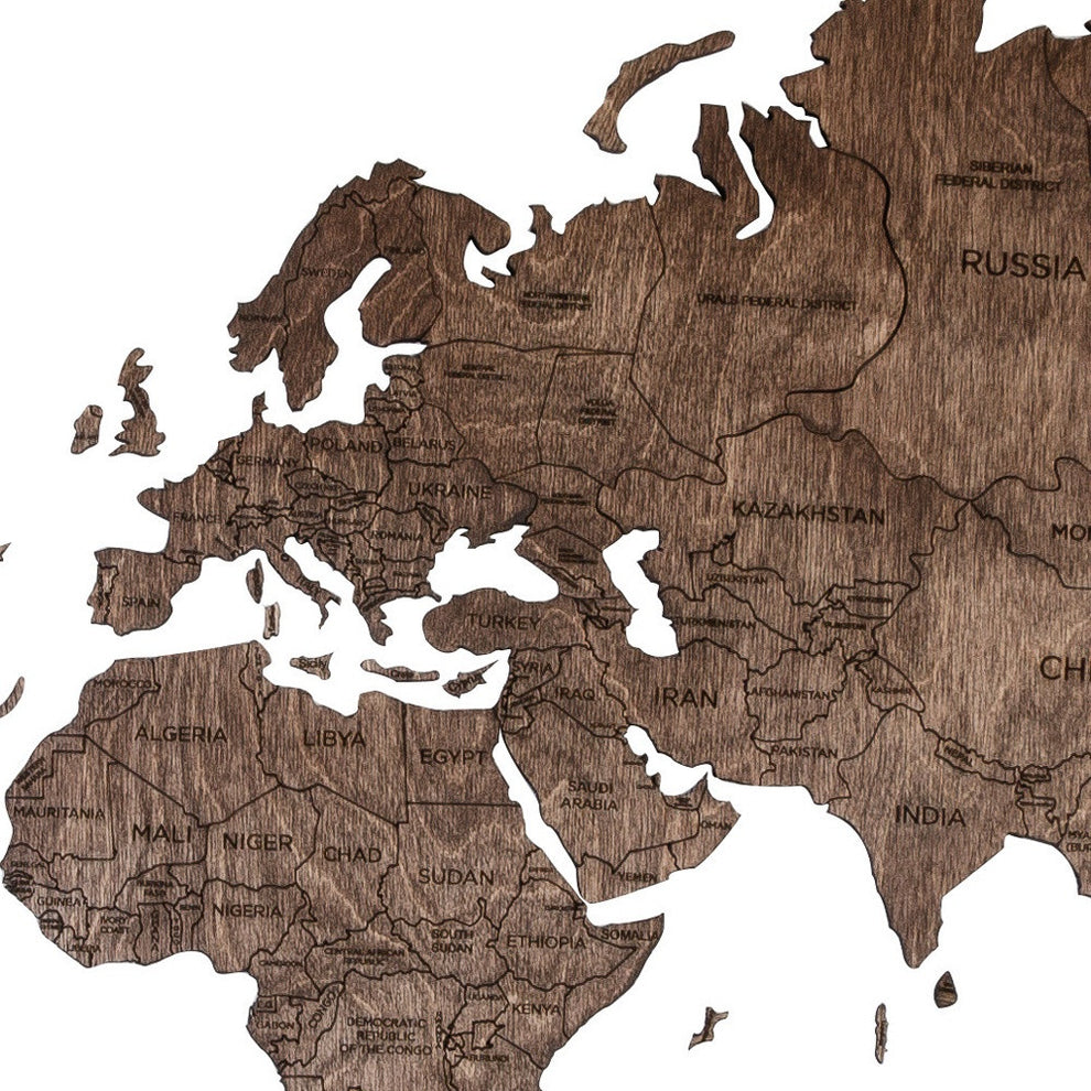 Dark Brown Wood World Map Hanging Dimensional Sculpture By Homeroots | Wall Decor | Modishstore - 2