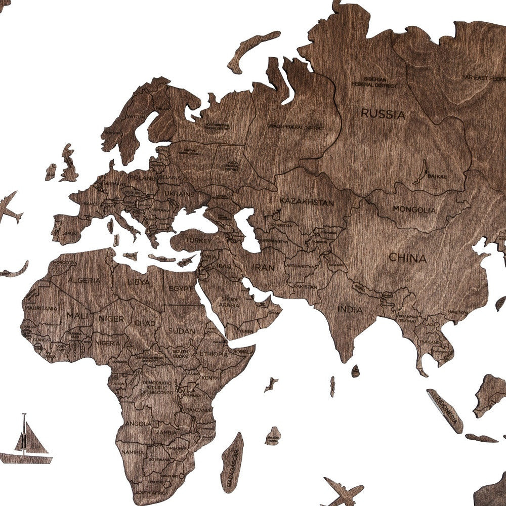 Dark Brown Wood World Map Hanging Dimensional Sculpture By Homeroots | Wall Decor | Modishstore - 3