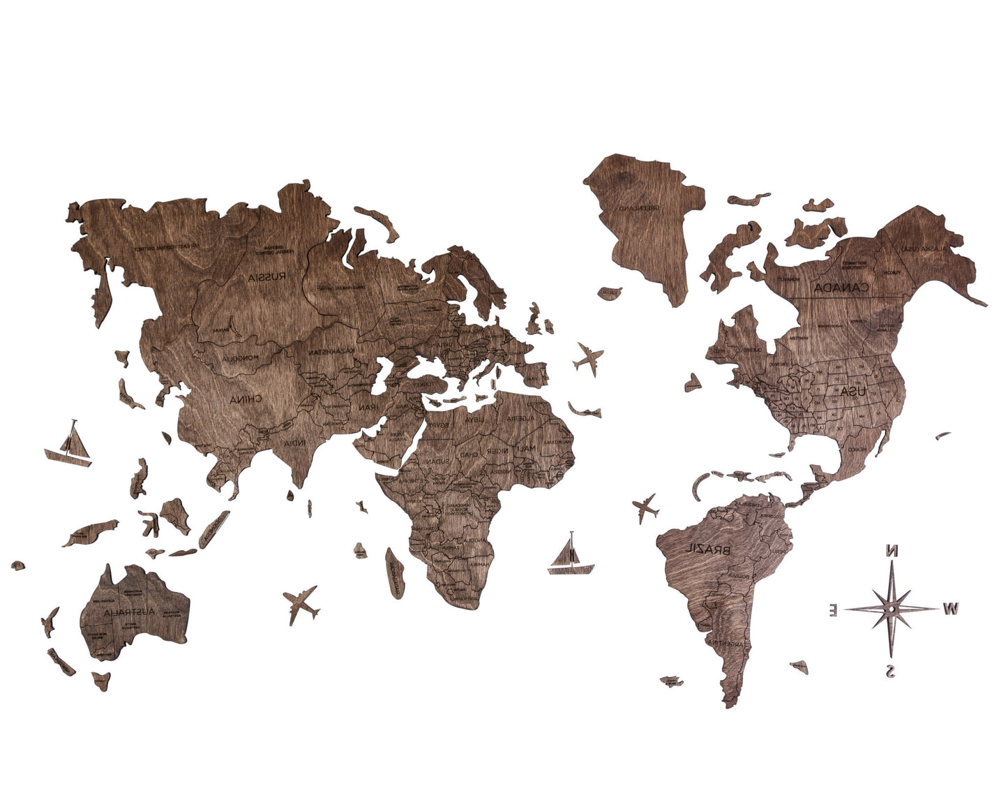 Dark Brown Wood World Map Hanging Dimensional Sculpture By Homeroots | Wall Decor | Modishstore - 4