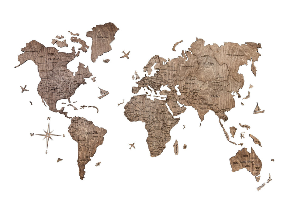 Brown Wood World Map Hanging Dimensional Sculpture By Homeroots | Wall Decor | Modishstore - 5